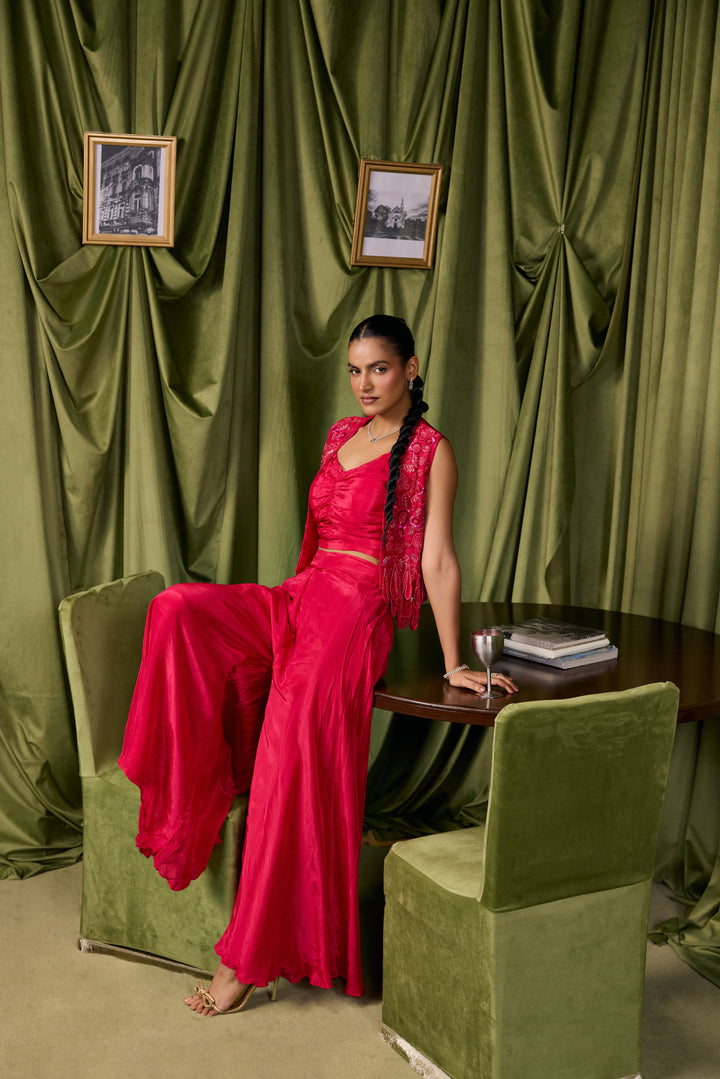 Rani Pink Crepe Solid Two Piece Set