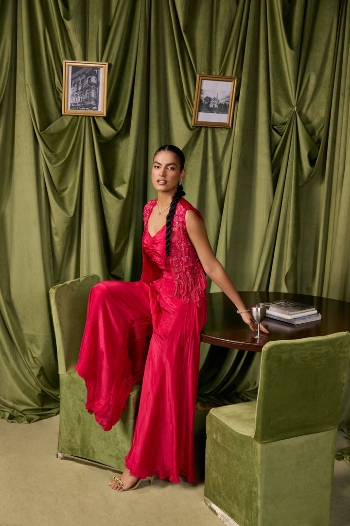 Rani Pink Crepe Solid Two Piece Set