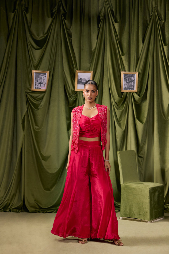 Rani Pink Crepe Solid Two Piece Set