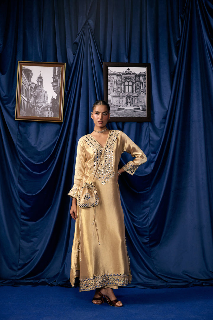 Gold Tissue Foil Mirror Embroidered Two Piece Set