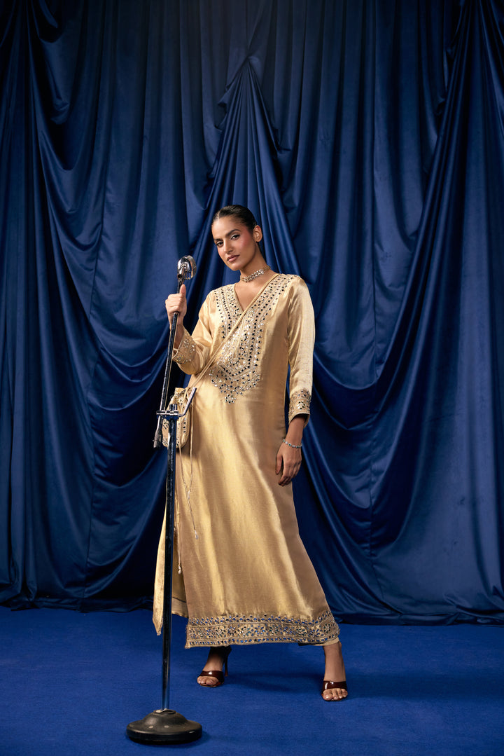 Gold Tissue Foil Mirror Embroidered Two Piece Set