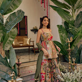 Multi Chinnon Printed Peplum Set With Palazoo