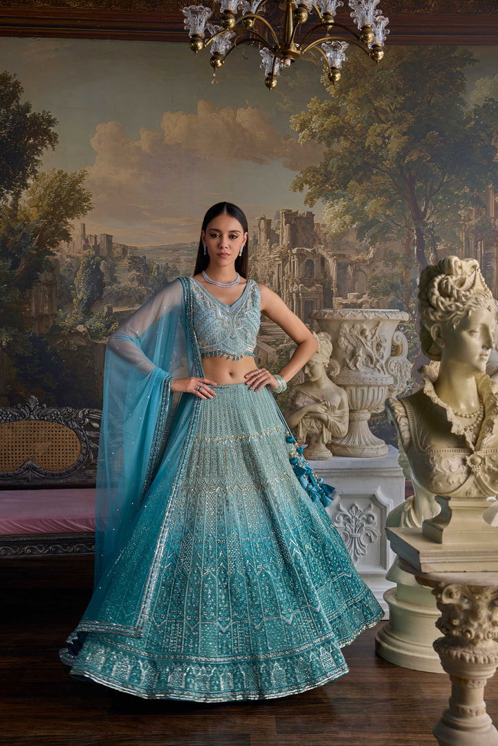 Ferozi Tissue Heavy Stone Work Ghagra Set