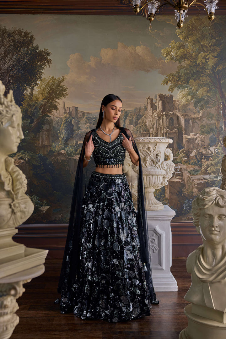 Black Net Sequins Work Ghagra Set