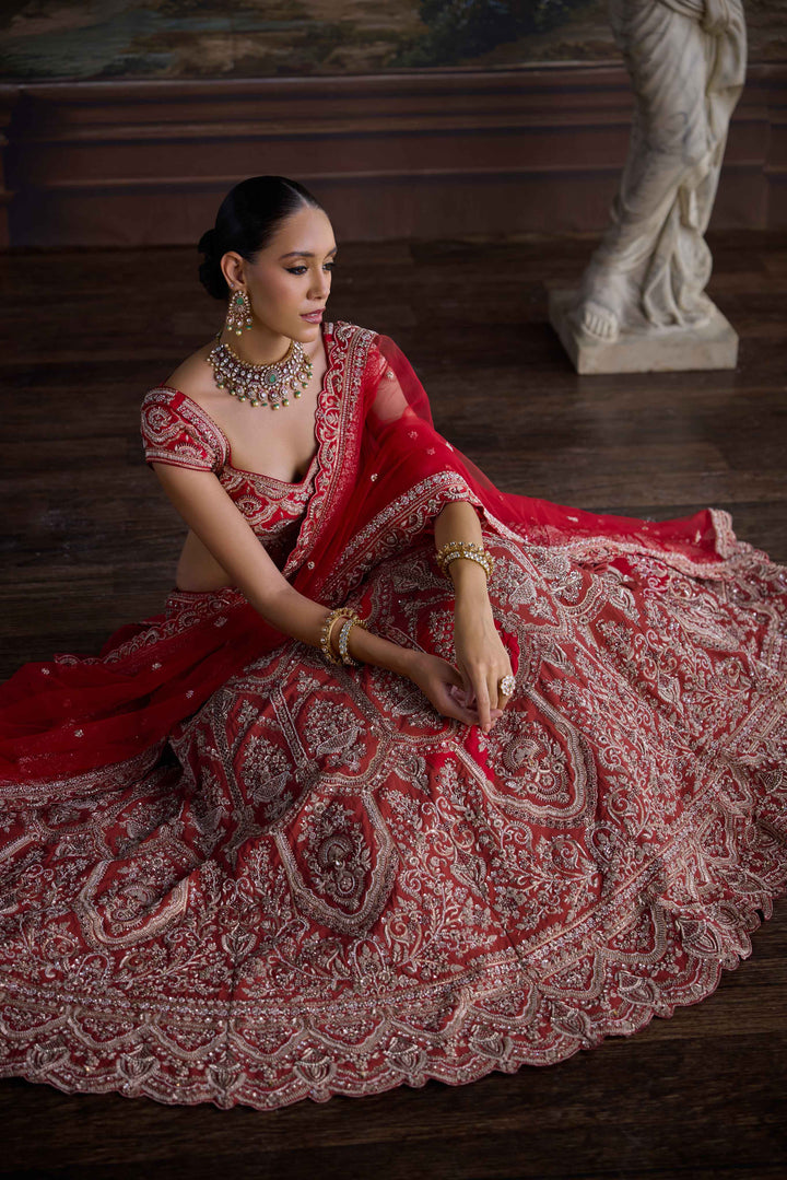 Red Bridal Silk Hand Embroidered Ghagra Set