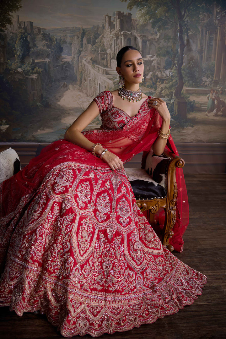 Red Bridal Silk Hand Embroidered Ghagra Set
