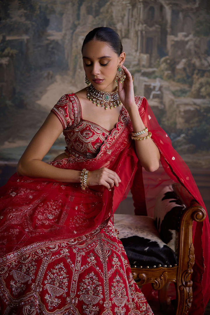 Red Bridal Silk Hand Embroidered Ghagra Set