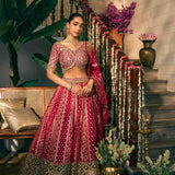 Rani Pink Tissue Banaras Hand Embroidery Ghagra Set