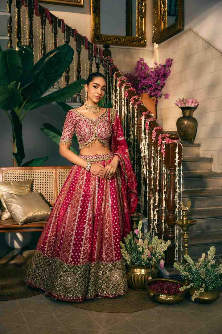 Rani Pink Tissue Banaras Hand Embroidery Ghagra Set