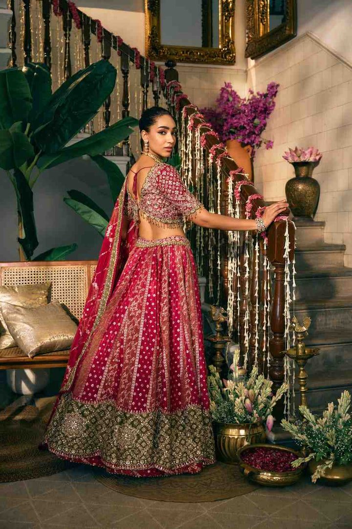Rani Pink Tissue Banaras Hand Embroidery Ghagra Set