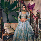 Sky Blue Tissue Zari Embroidery Ghagra Set