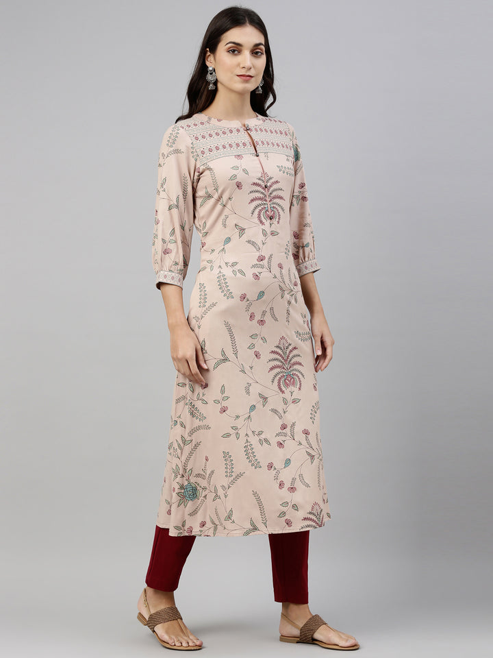 Neerus Women Peach-Coloured Floral Printed Floral Kurta