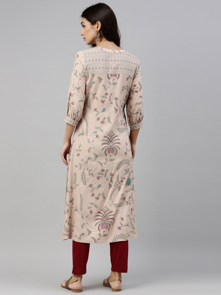 Neerus Women Peach-Coloured Floral Printed Floral Kurta