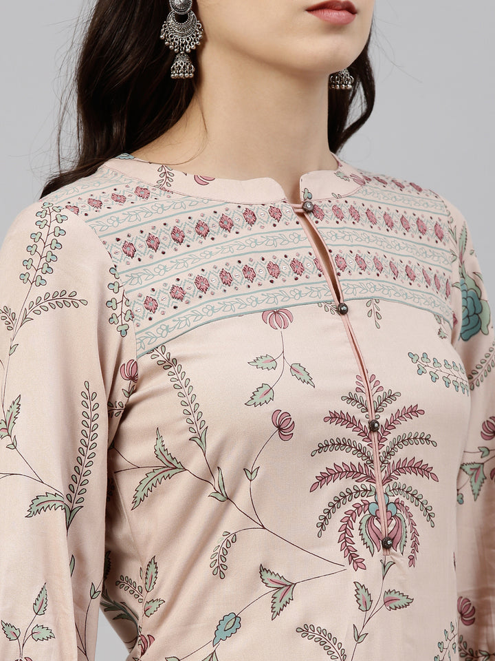 Neerus Women Peach-Coloured Floral Printed Floral Kurta