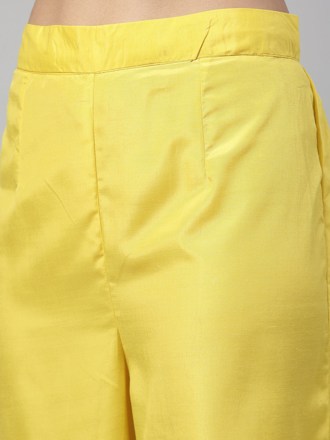 Neerus Yellow floral embroidered kurta set with palazzo - detail view 3