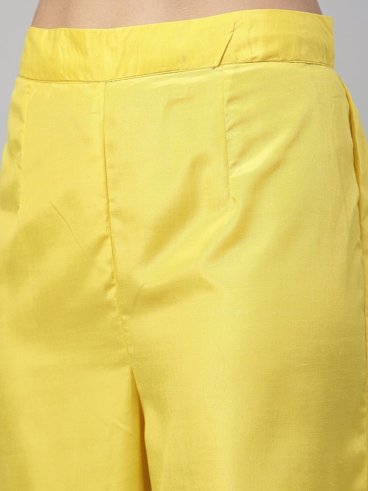 Neerus Yellow floral embroidered kurta set with palazzo - detail view 3