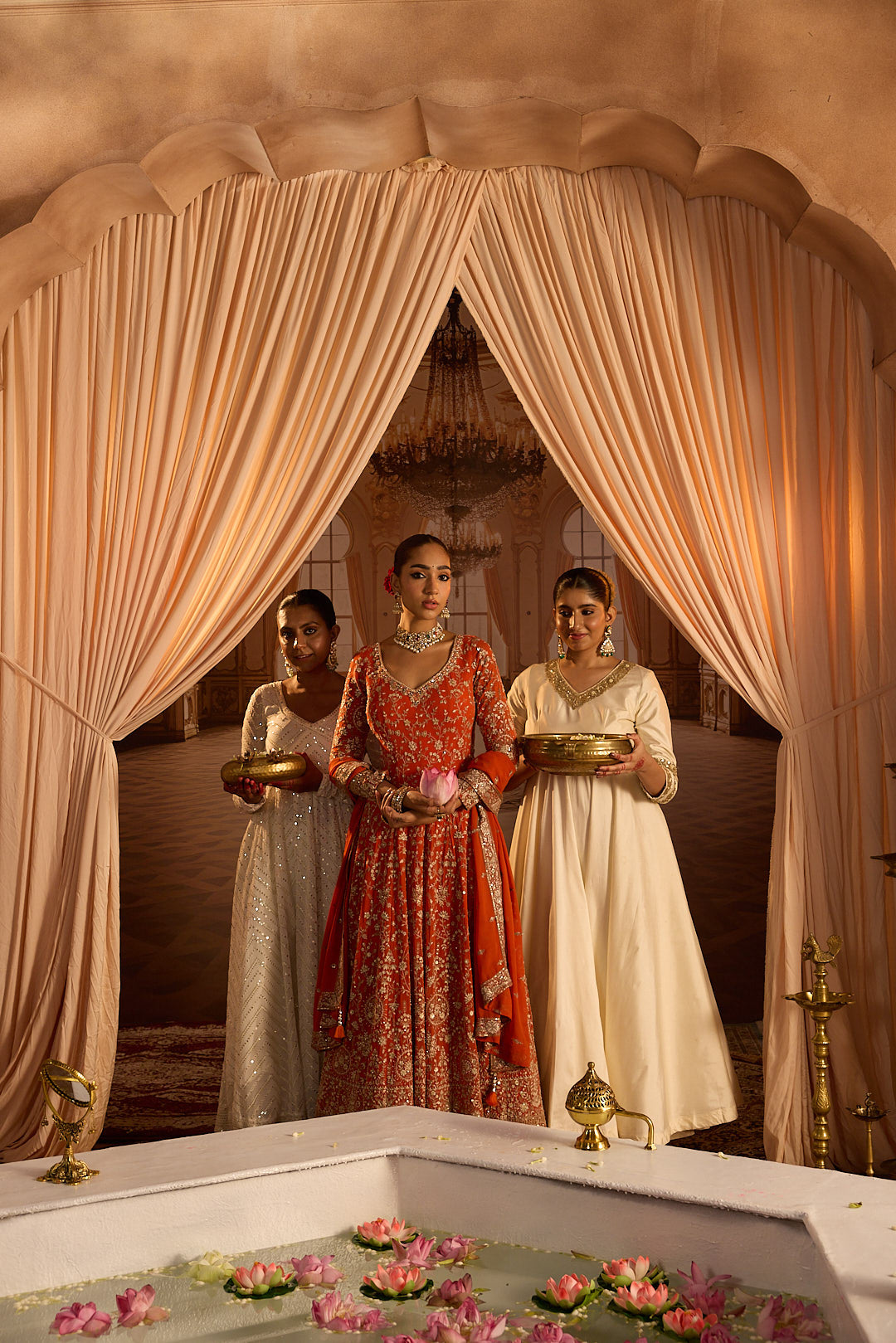 Neerus Rust Embroidery Work Georgette Fabric Anarkali and Trouser With Dupatta