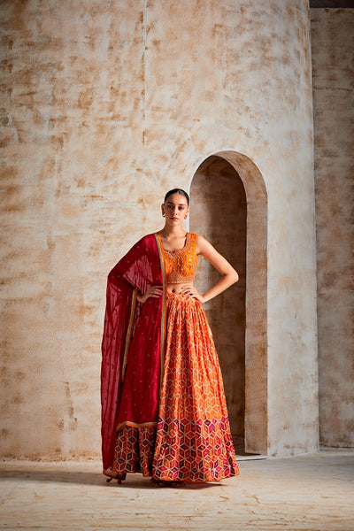 NEERU'S RUST COLOR CHINON FABRIC GHAGRA SET
