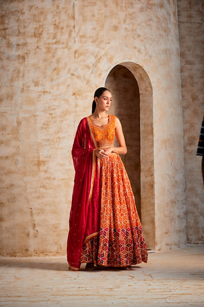 NEERU'S RUST COLOR CHINON FABRIC GHAGRA SET