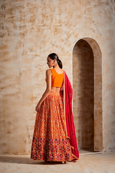 NEERU'S RUST COLOR CHINON FABRIC GHAGRA SET