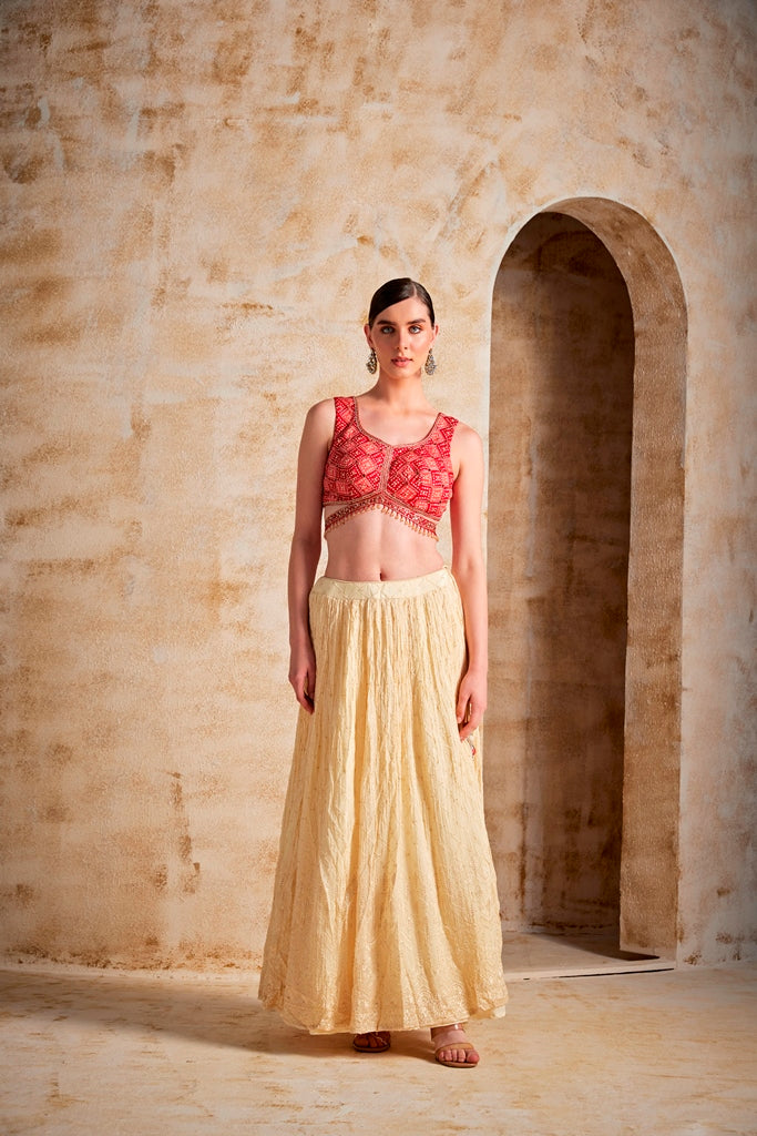 Neerus Cream Color Georgette Fabric Ghagra Set