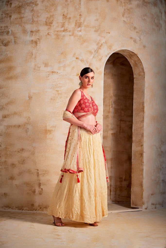 Neerus Cream Color Georgette Fabric Ghagra Set