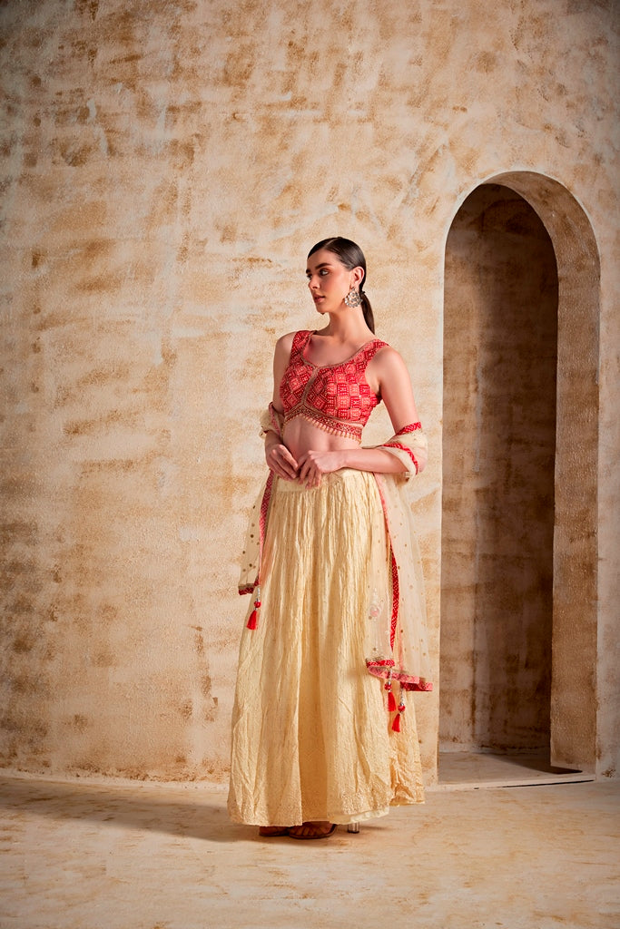 Neerus Cream Color Georgette Fabric Ghagra Set