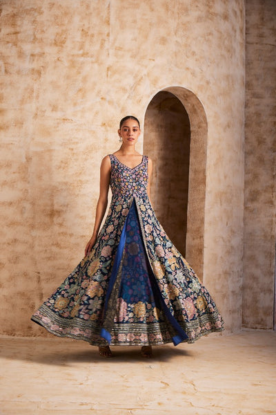 Neeru's Blue Color Silk Fabric Embroidered Gown