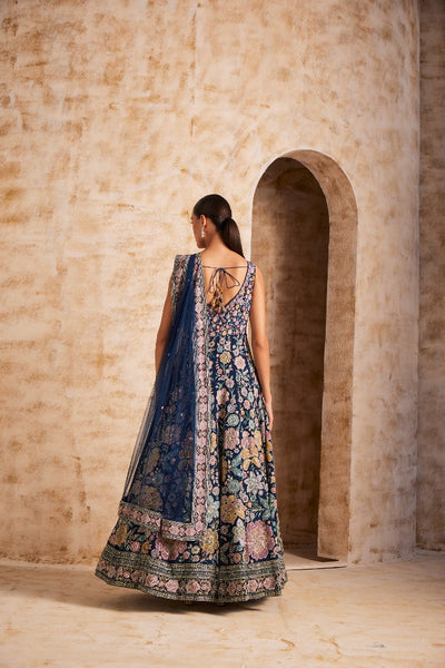 Neeru's Blue Color Silk Fabric Embroidered Gown