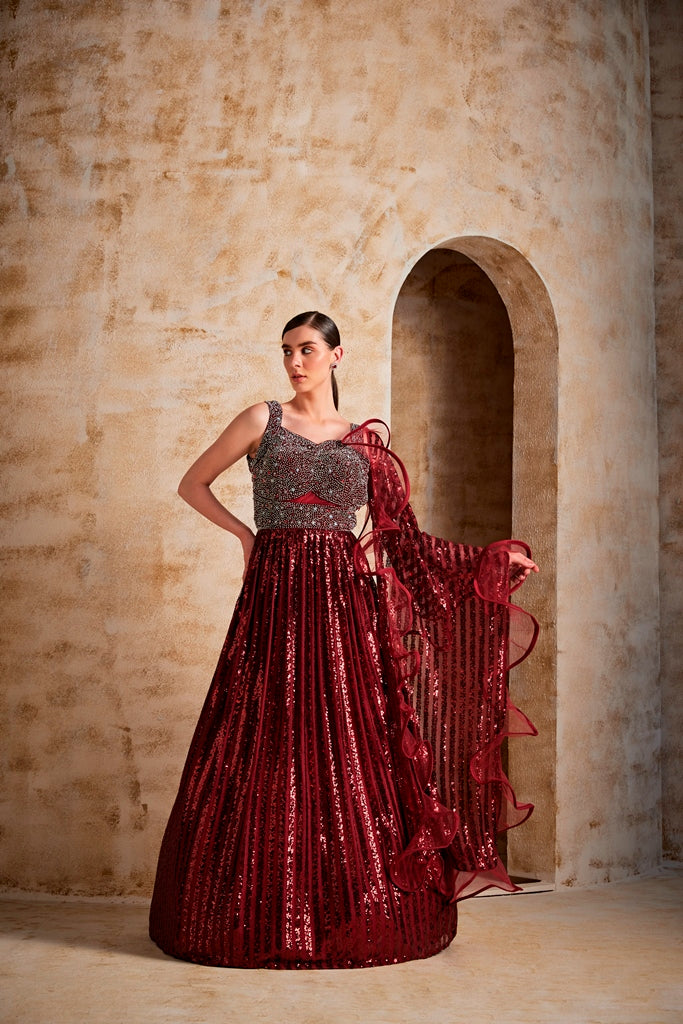 Neerus Women Maroon Color Nett Fabric Gown