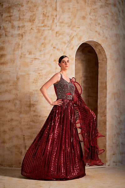 NEERU'S WOMEN MAROON COLOR NETT FABRIC GOWN