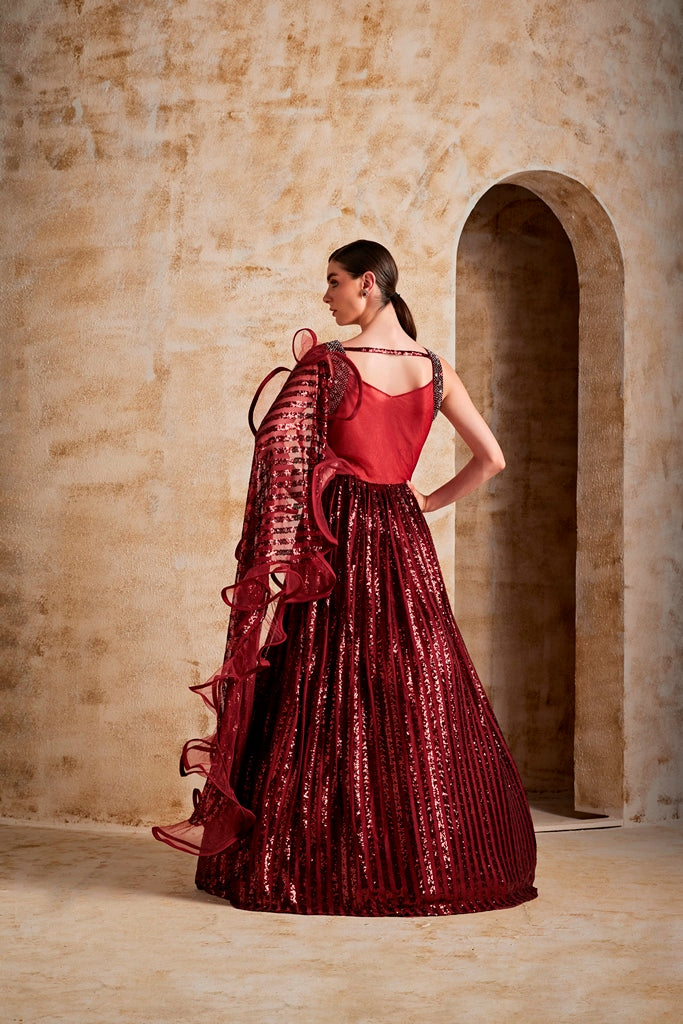 Neerus Women Maroon Color Nett Fabric Gown