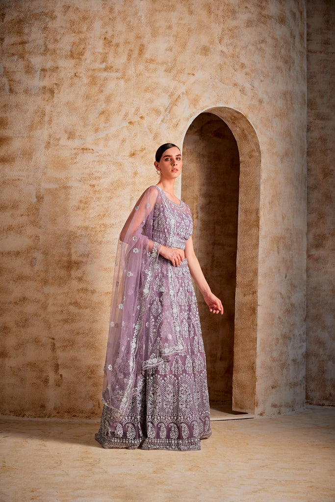 Neerus Lilac Color Nett Fabric Ghagra Set