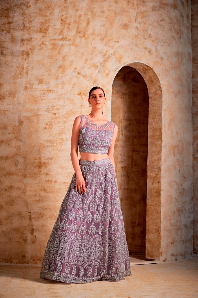 Neerus Lilac Color Nett Fabric Ghagra Set