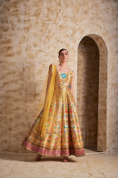 NEERU'S YELLOW COLOR SILK FABRIC GOWN