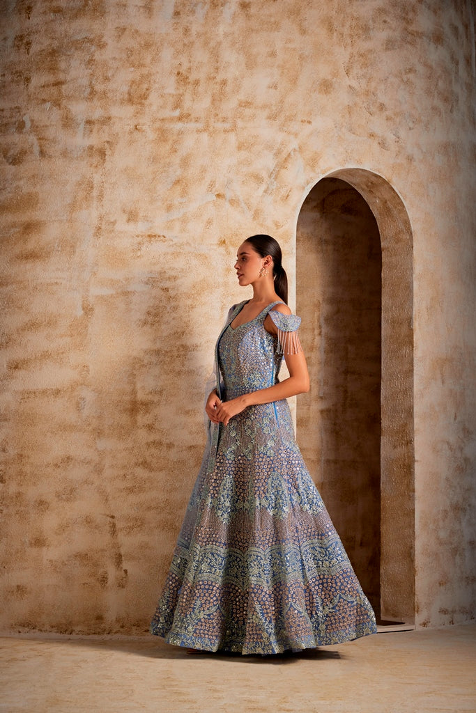 Neerus Lilac Color Nett Fabric Gown