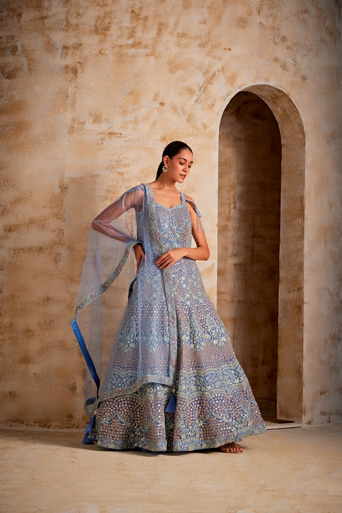 Neerus Lilac Color Nett Fabric Gown