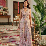 Baby Pink Georgette Multi Heavy Embroidery Palazoo Set