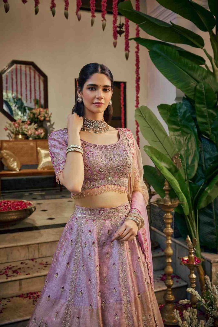 Onion Tissue Zari Embroidery Ghagra Set