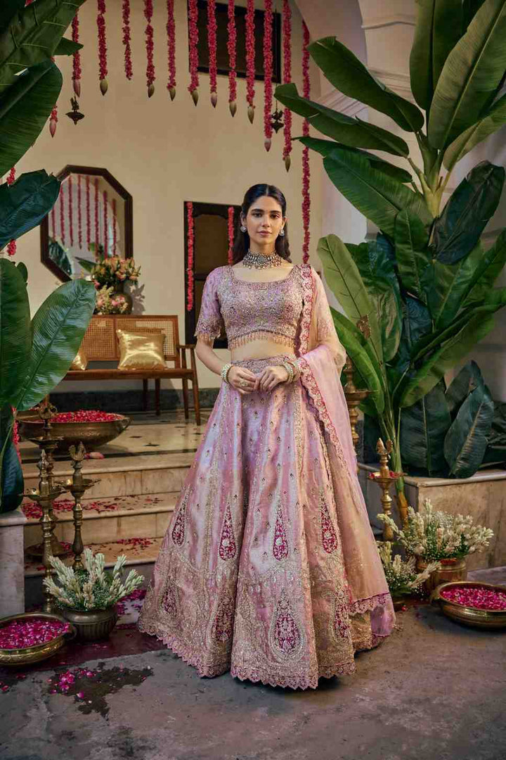 Onion Tissue Zari Embroidery Ghagra Set