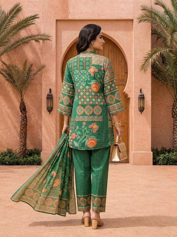Green Silk Floral Printed Co-ord Set