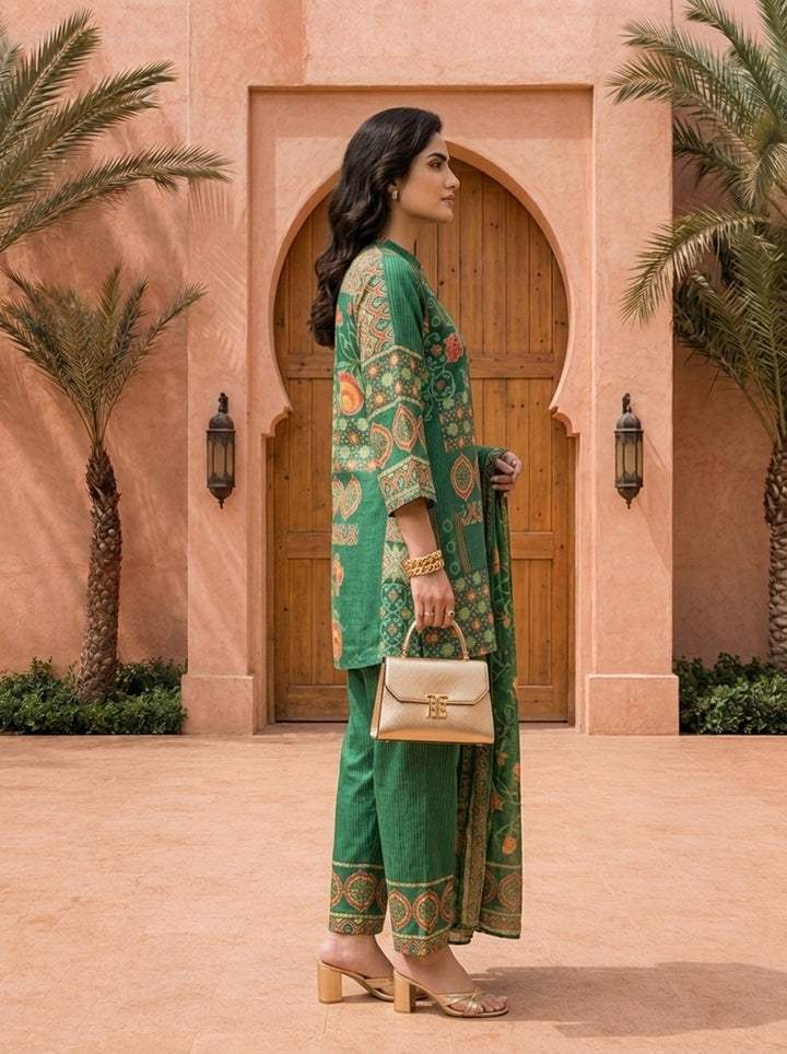 Green Silk Floral Printed Co-ord Set