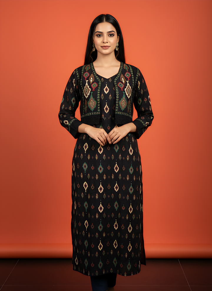 Black Cotton Digital Print Kurta
