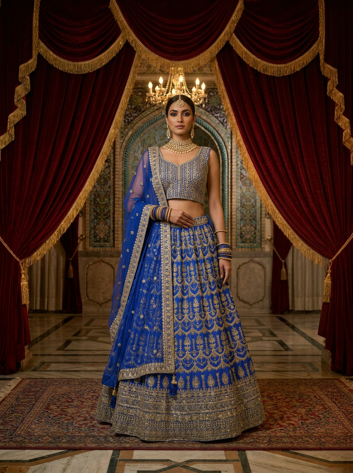 Royal Blue Georgette Heavy Embroidery Ghagra Set