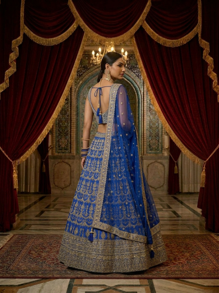 Royal Blue Georgette Heavy Embroidery Ghagra Set