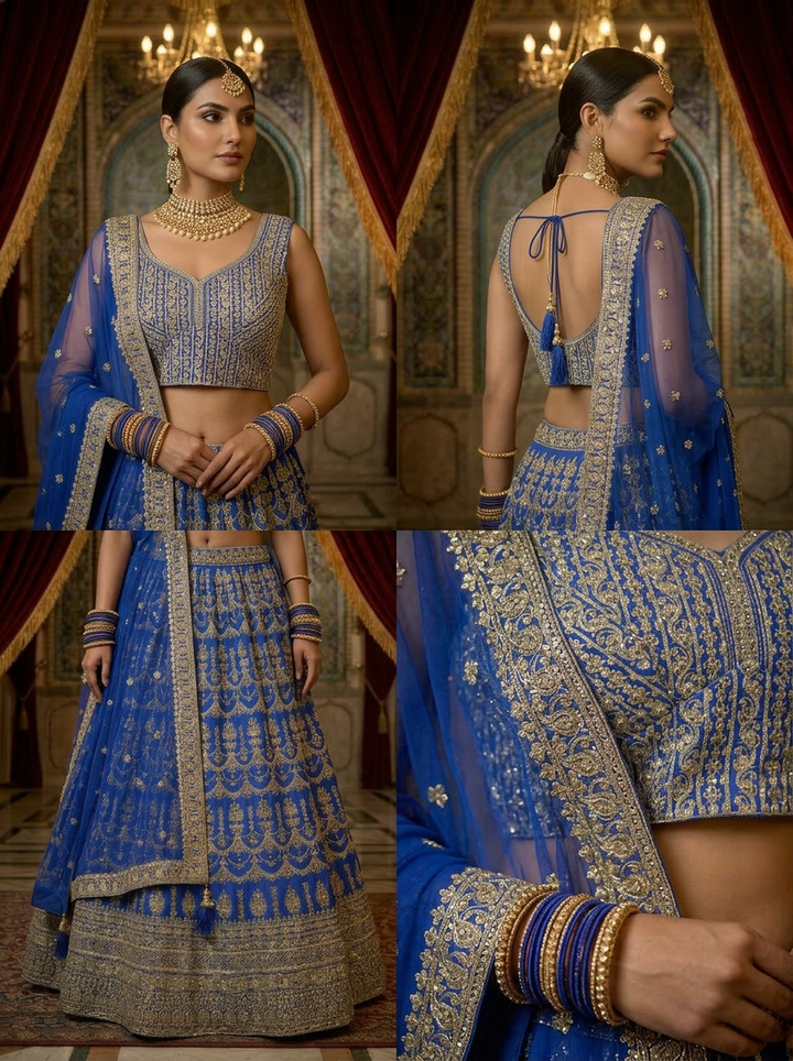 Royal Blue Georgette Heavy Embroidery Ghagra Set