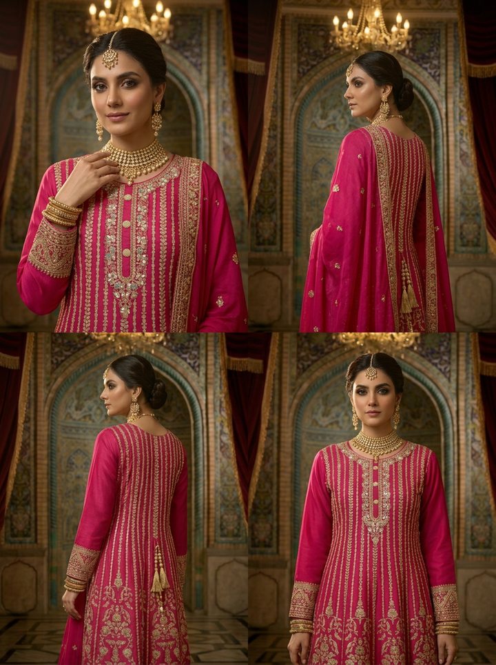 Pink Chinon Heavy Embroidery Sharara Set With Dupatta