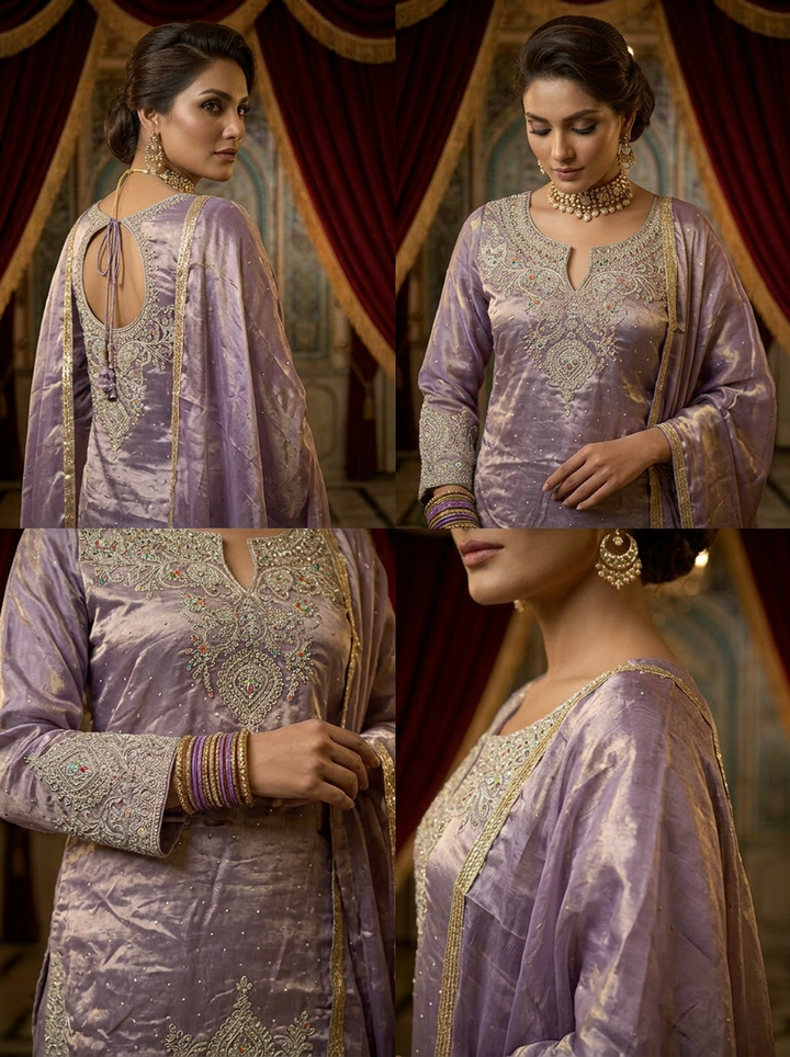 Lavender Silk Embroidery Palazzo Set With Dupatta