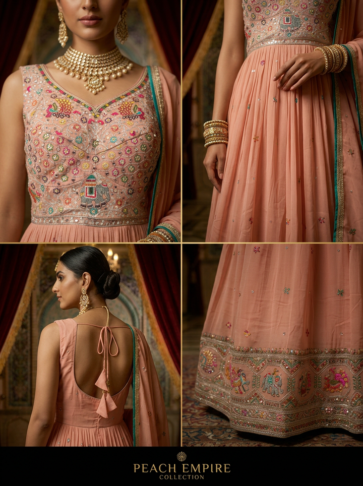 Onion Silk Floral Embroidery Anarkali Set With Dupatta