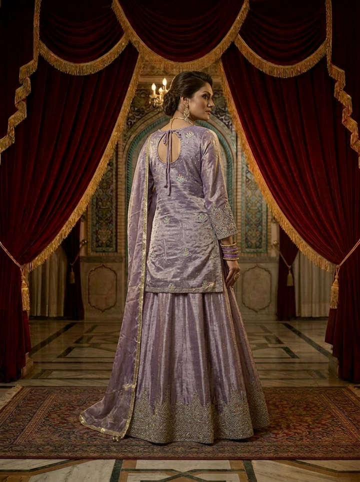 Lavender Silk Embroidery Palazzo Set With Dupatta